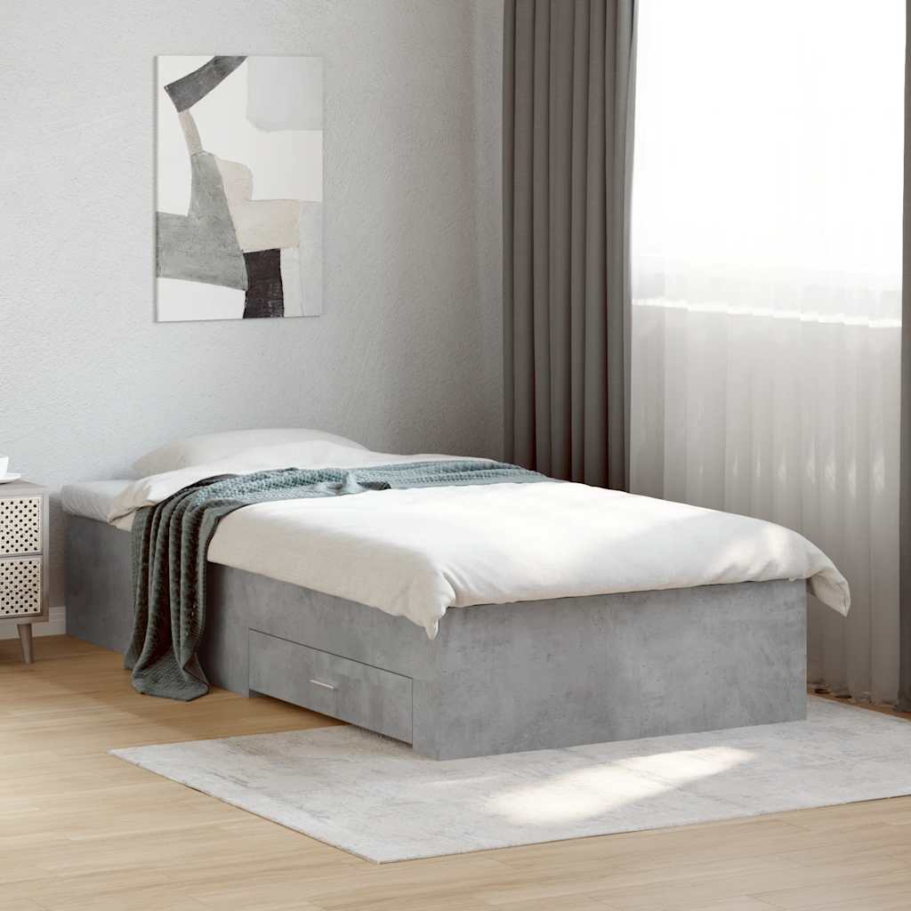 Bed Frame Drawers without Mattress Concrete grey