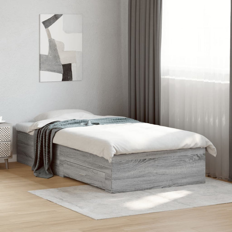 Bed Frame with Drawers Grey Sonoma 90x190 cm Single Engineered Wood