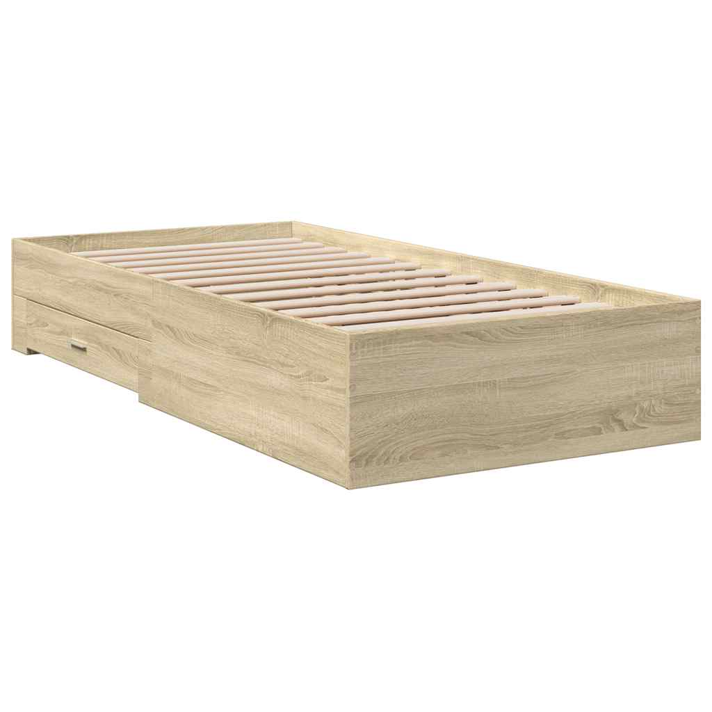 Bed Frame with Drawers without Mattress 75x190 cm Sonoma oak