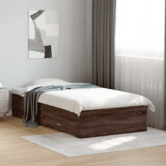 Bed Frame with Drawers without Mattress 75x190 cm Brown oak