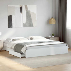 Bed Frame with Drawers without Mattress Length 200 cm White 200 cm