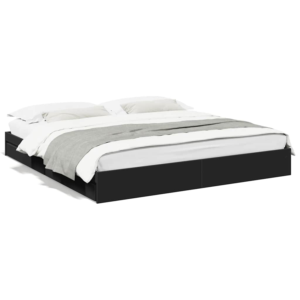 vidaXL Bed Frame with Drawers without Mattress Black 200x200 cm 2