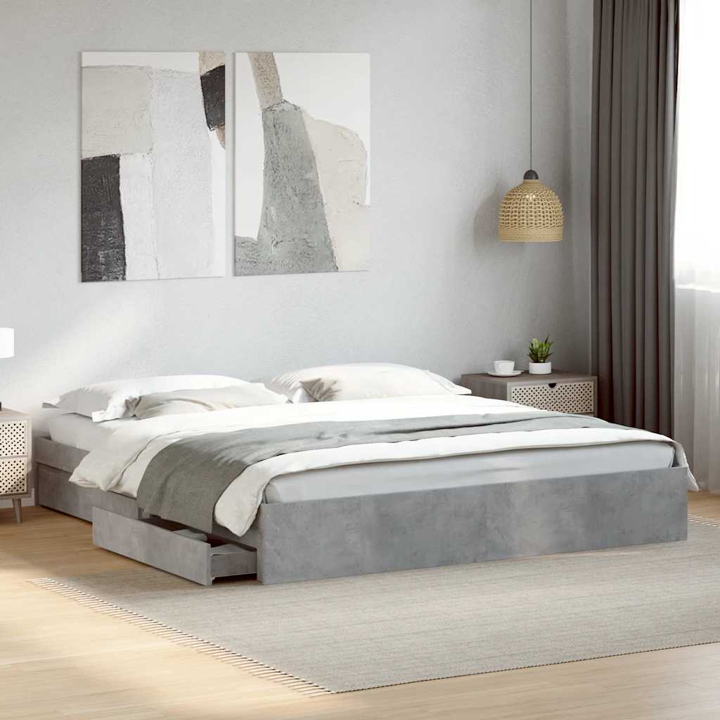 Bed Frame with Drawers without Mattress Length 200 cm Concrete Grey 180 cm