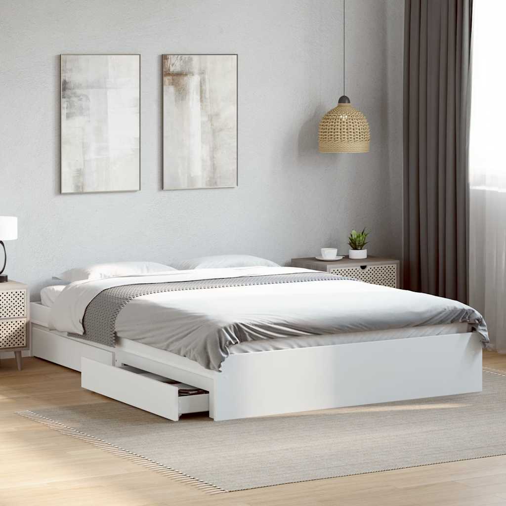 Bed Frame with Drawers without Mattress Length 200 cm White 160 cm