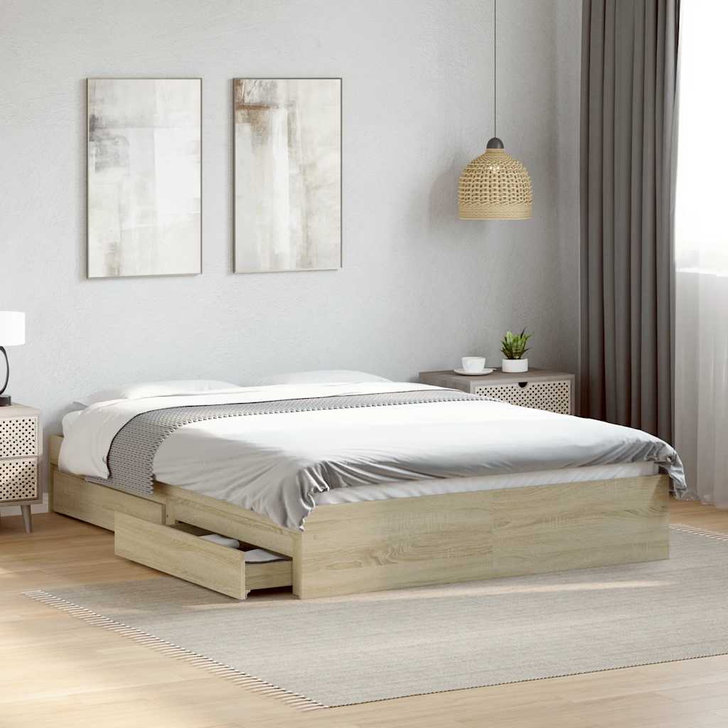 Bed Frame with Drawers without Mattress Length 200 cm Sonoma Oak 140 cm