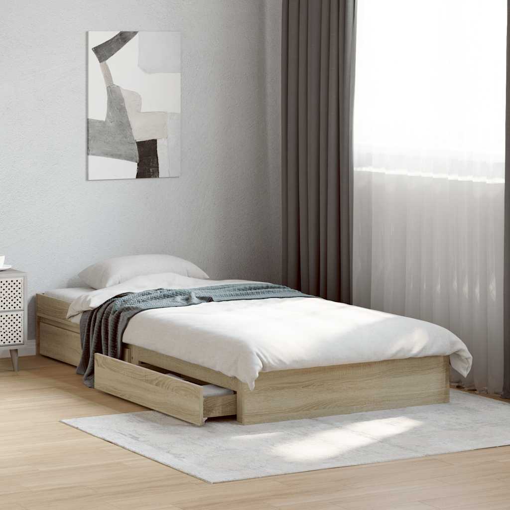 Bed Frame with Drawers without Mattress Length 200 cm Sonoma Oak 100 cm