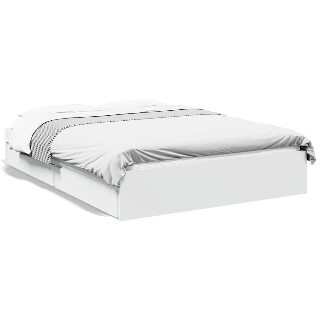 Bed Frame with Drawers without Mattress Length 190 cm White 140 cm