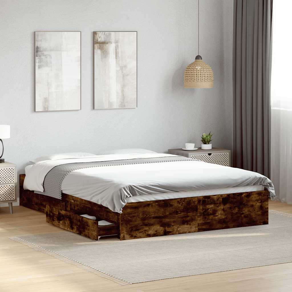 Bed Frame with Drawers without Mattress Length 190 cm Smoked oak 135 cm