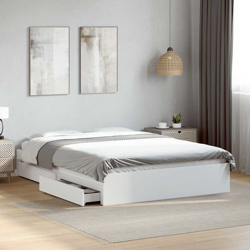 Bed Frame with Drawers without Mattress Length 190 cm White 120 cm