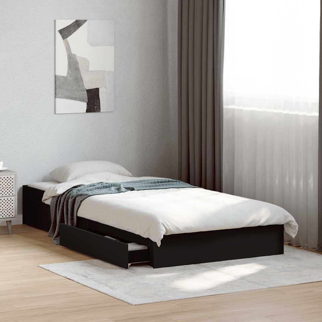 Bed Frame with Drawers without Mattress Length 190 cm Black 90 cm