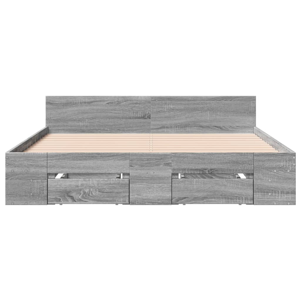 Bed Frame with Drawers without Mattress Length 200 cm Grey Sonoma 160 cm