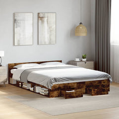 Bed Frame with Drawers without Mattress Length 200 cm Smoked Oak 140 cm