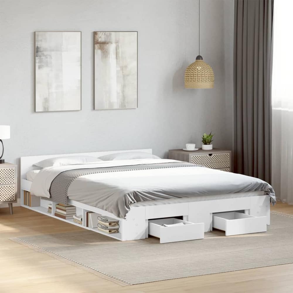 Bed Frame with Drawers without Mattress 135x190 cm White
