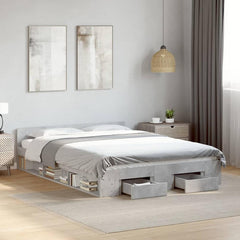 Bed Frame with Drawers without Mattress 135x190 cm Concrete grey