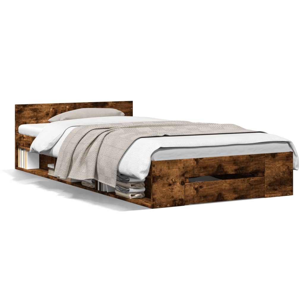 Bed Frame with Drawers without Mattress Length 200 cm Smoked Oak 90 cm