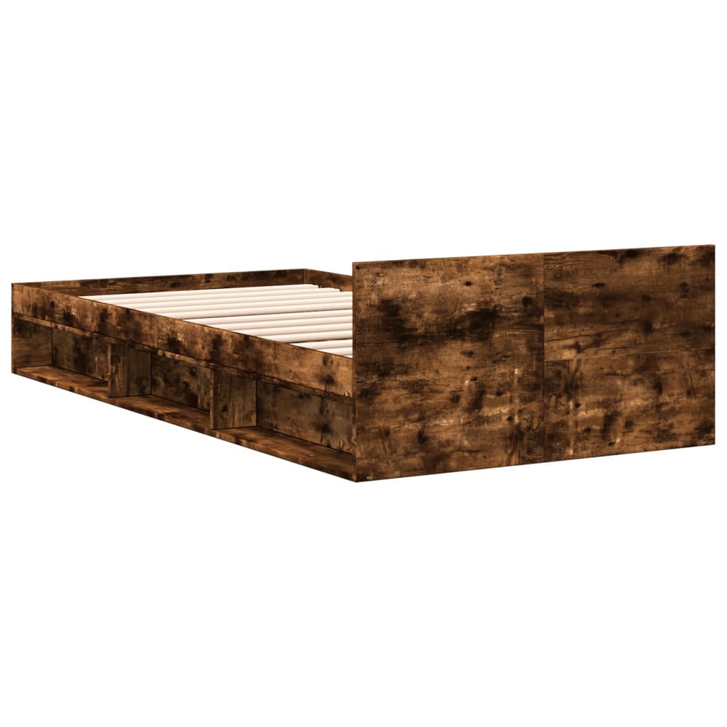 Bed Frame with Drawers without Mattress Length 200 cm Smoked Oak 90 cm