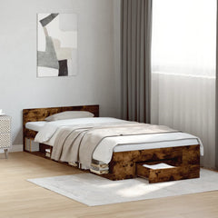 Bed Frame with Drawers without Mattress Length 200 cm Smoked Oak 90 cm