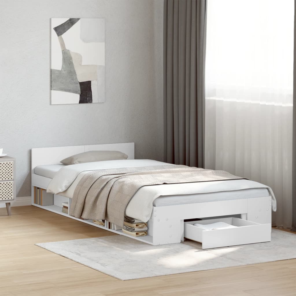Bed Frame with Drawer without Mattress 75x190 cm White