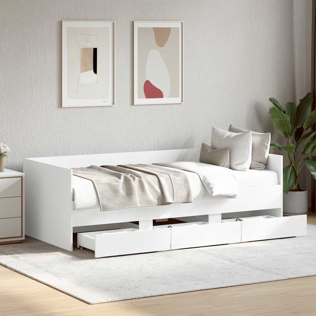 Daybed with Drawers without Mattress 90x200 cm White