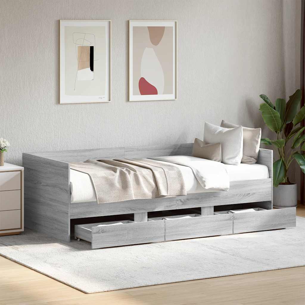 Daybed with Drawers without Mattress 90x200 cm Grey sonoma