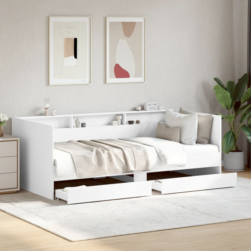 Daybed with Drawers White 100x200 cm Engineered Wood