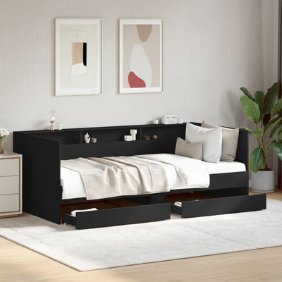 Daybed with Drawers Black 100x200 cm Engineered Wood