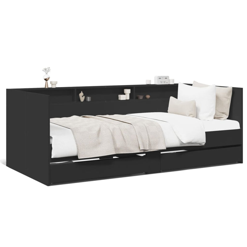 Daybed with Drawers Black 100x200 cm Engineered Wood