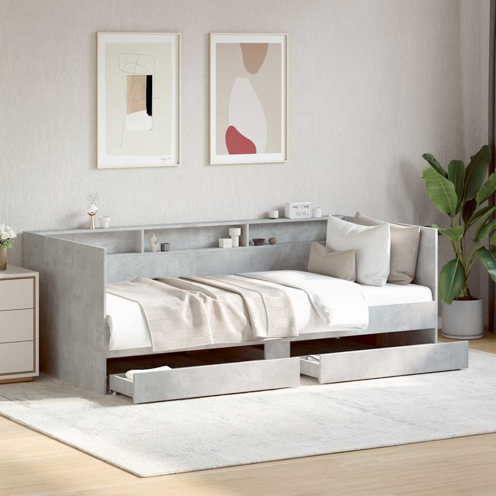 Daybed with Drawers without Mattress 100x200 cm Concrete grey