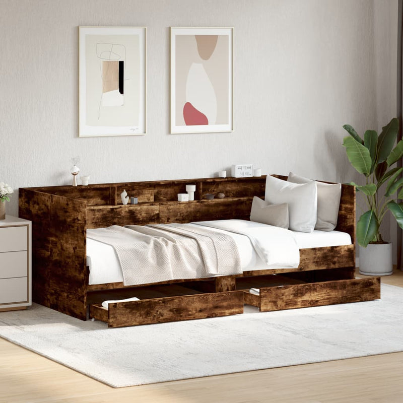 Daybed with Drawers Smoked Oak 100x200 cm Engineered Wood