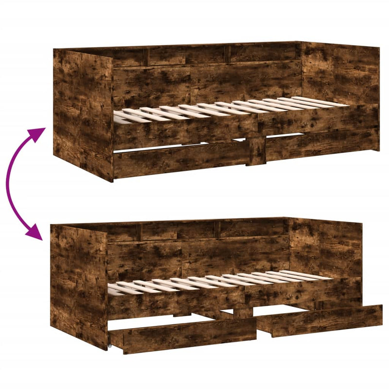 Daybed with Drawers Smoked Oak 100x200 cm Engineered Wood