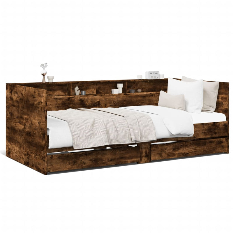 Daybed with Drawers Smoked Oak 100x200 cm Engineered Wood