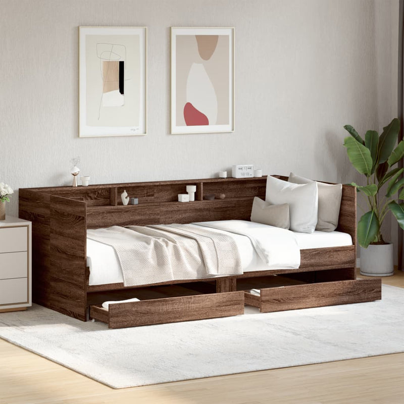 Daybed with Drawers Brown Oak 100x200 cm Engineered Wood