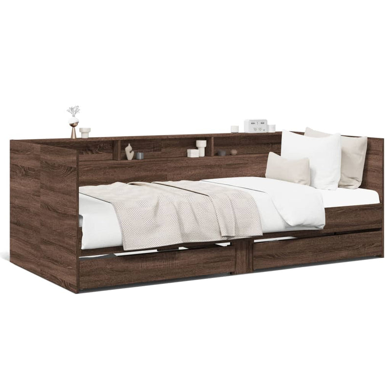 Daybed with Drawers Brown Oak 100x200 cm Engineered Wood