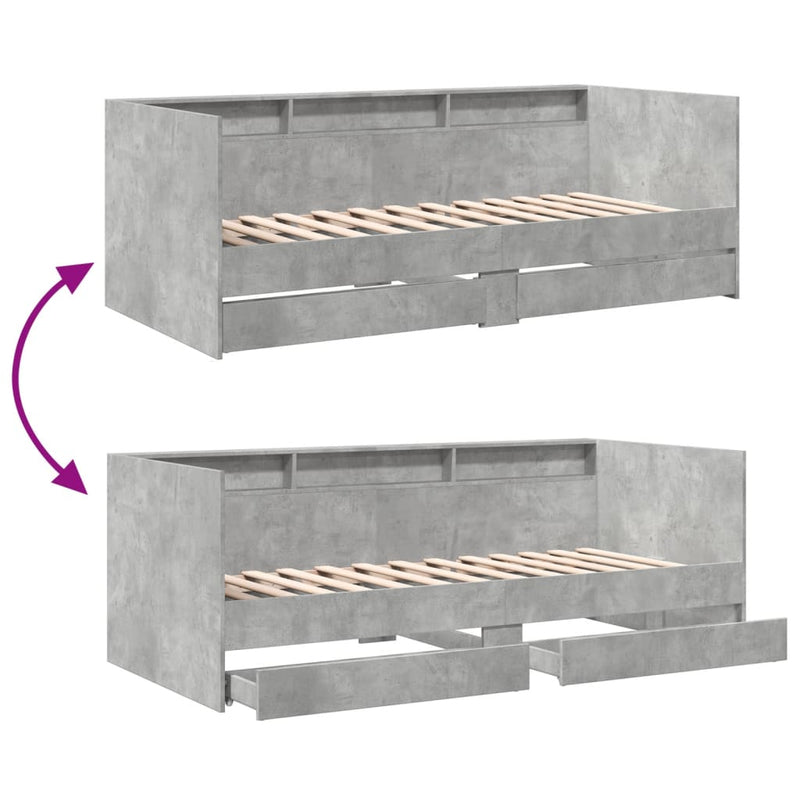 Daybed with Drawers Concrete Grey 75x190 cm Engineered Wood