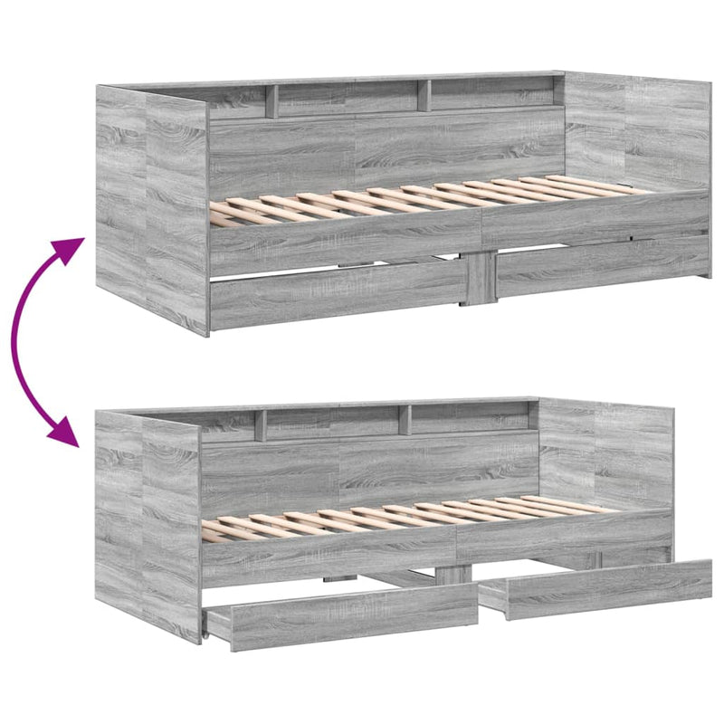 Daybed with Drawers Grey Sonoma 75x190 cm Engineered Wood