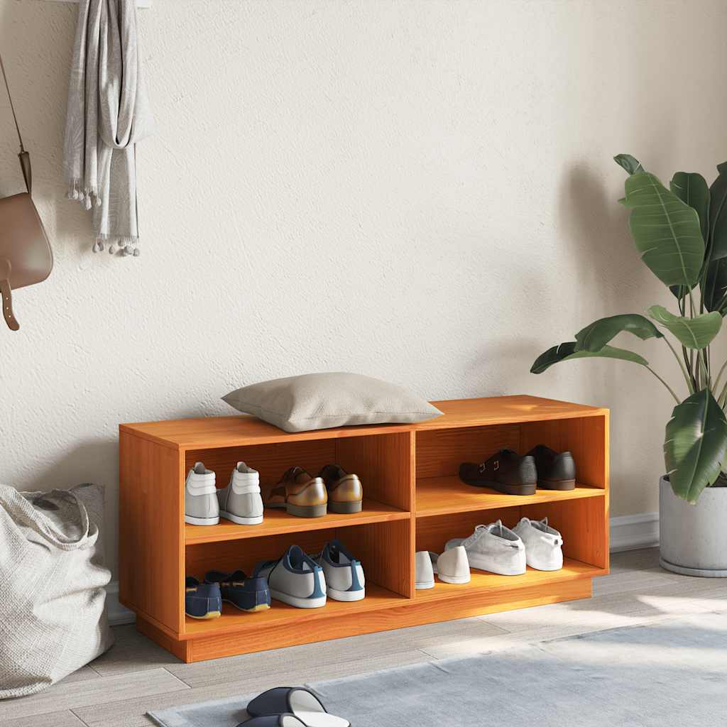vidaXL Shoe Cabinet Wax Brown 110x34x45 cm Solid Wood Pine 3