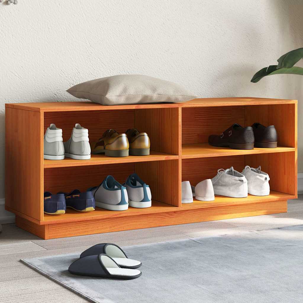 vidaXL Shoe Cabinet Wax Brown 110x34x45 cm Solid Wood Pine 1