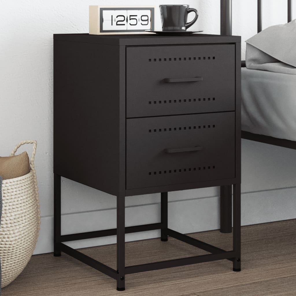 vidaXL Bedside Cabinet Black 36x39x60.5 cm Steel 1