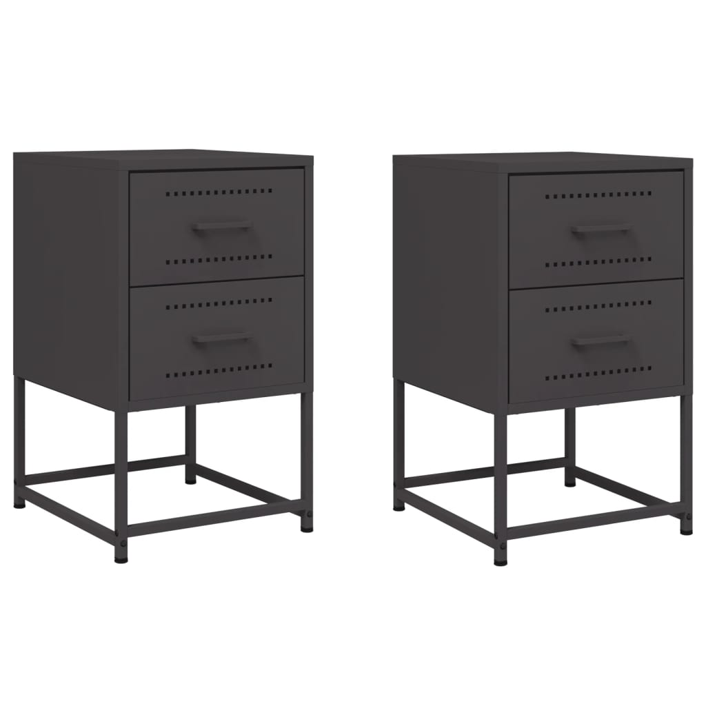vidaXL Bedside Cabinets 2 pcs Black 36x39x60.5 cm Steel 2
