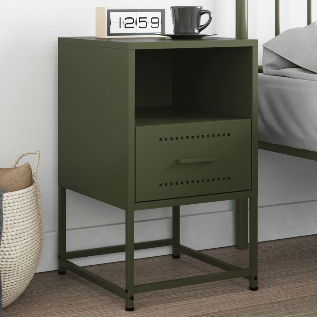 vidaXL Bedside Cabinet Olive Green 36x39x60.5 cm Steel 1