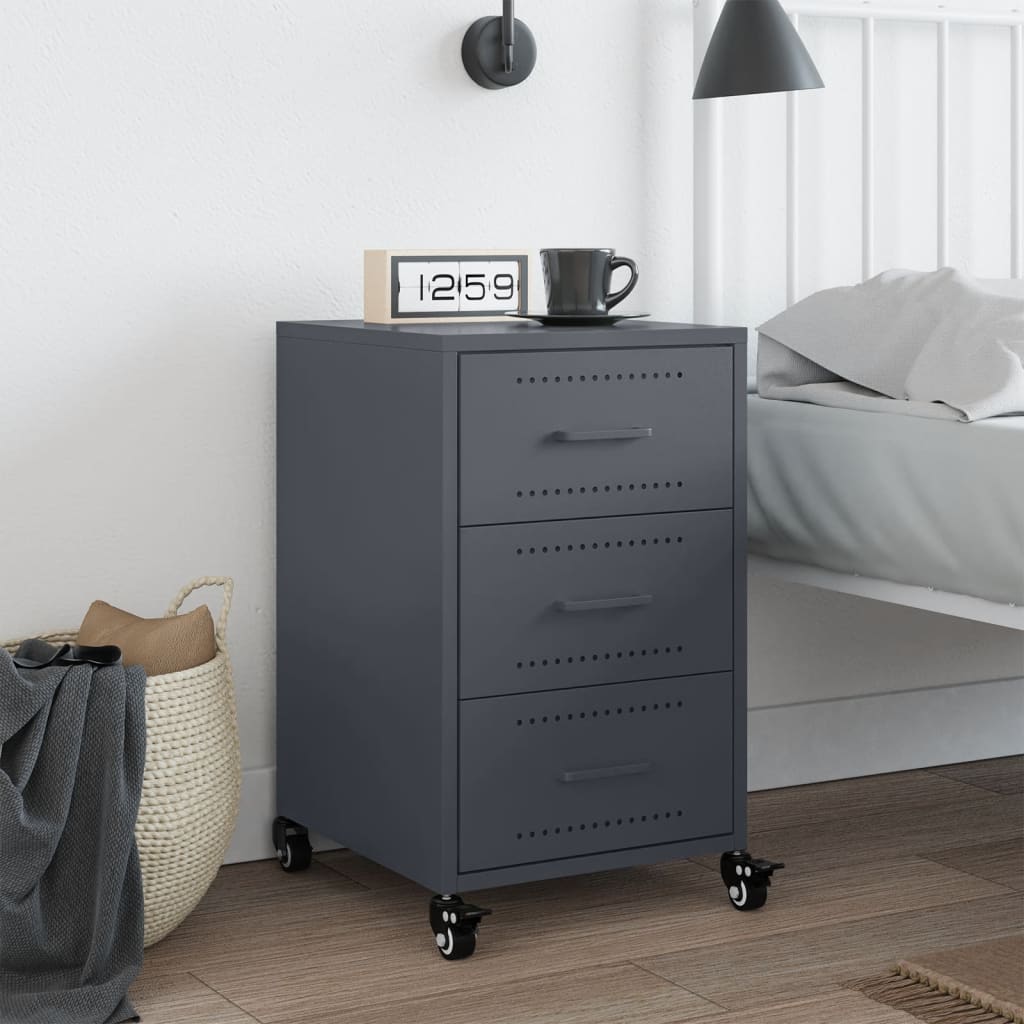 vidaXL Bedside Cabinet Anthracite 36x39x59 cm Steel 3