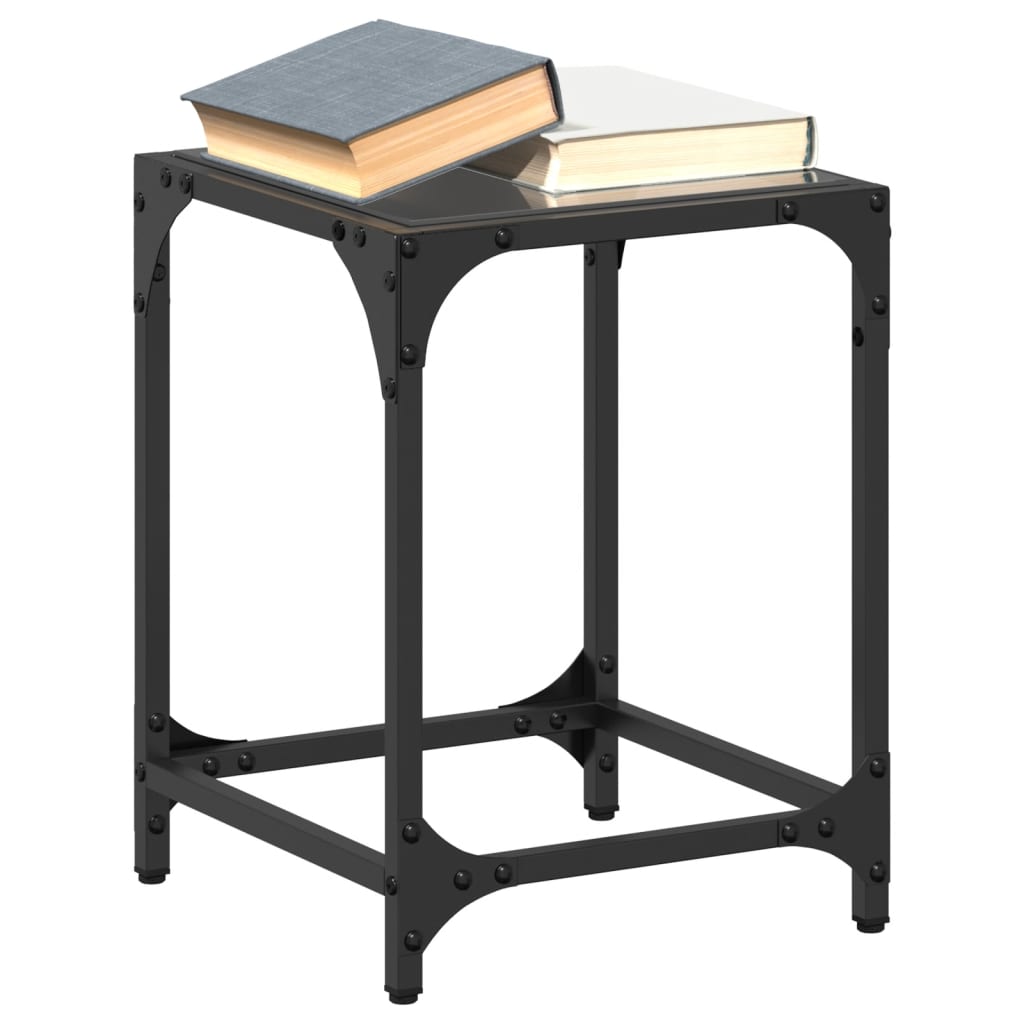 vidaXL Coffee Tables with Black Glass Top 2 pcs 30x30x40 cm Steel 1