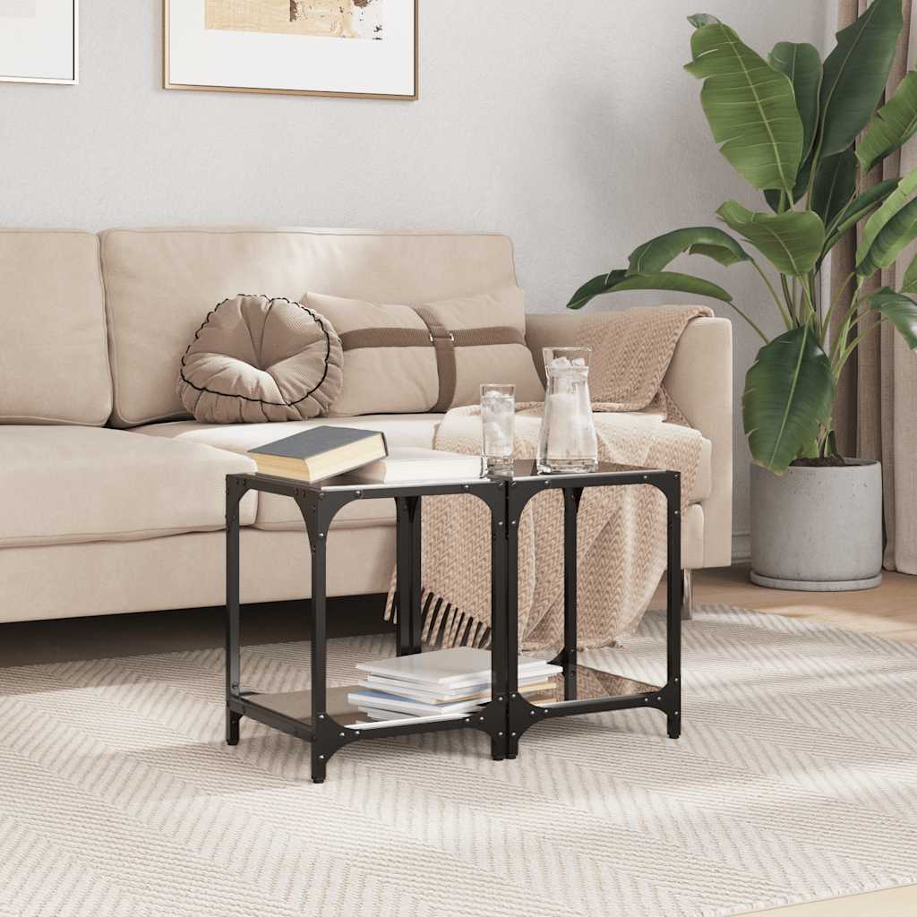 Coffee Tables with Top Steel 2 Black glass 30 cm 30 cm