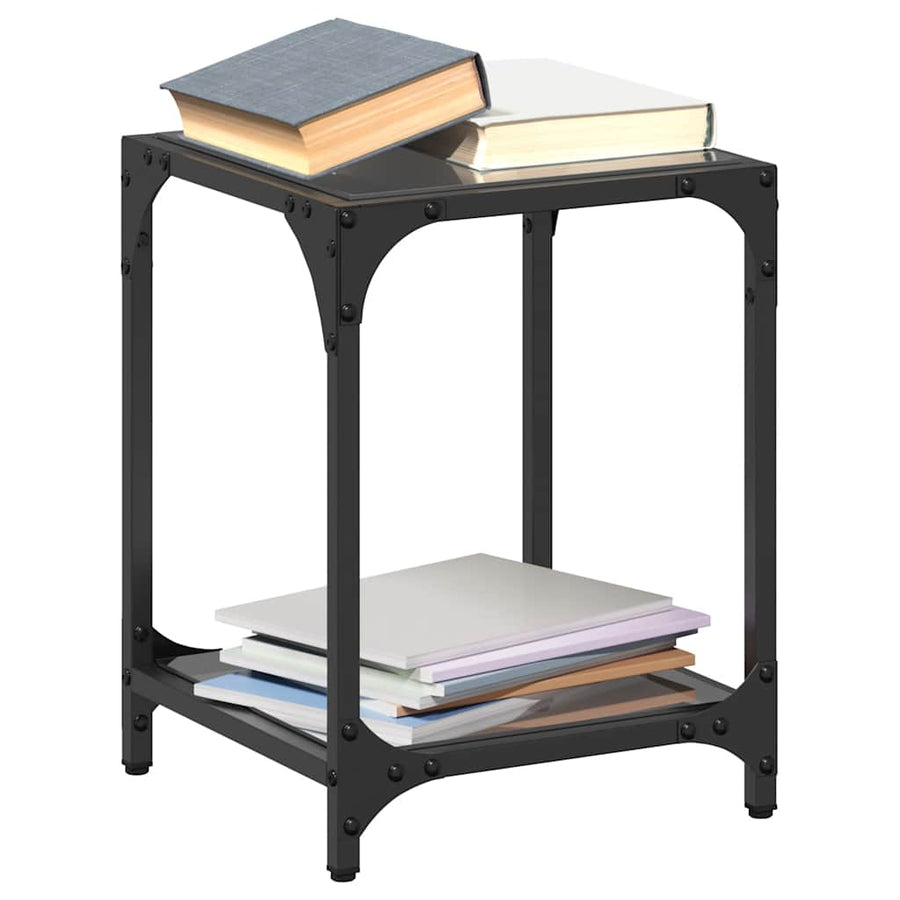 vidaXL Coffee Tables with Black Glass Top 2 pcs 30x30x40 cm Steel 1