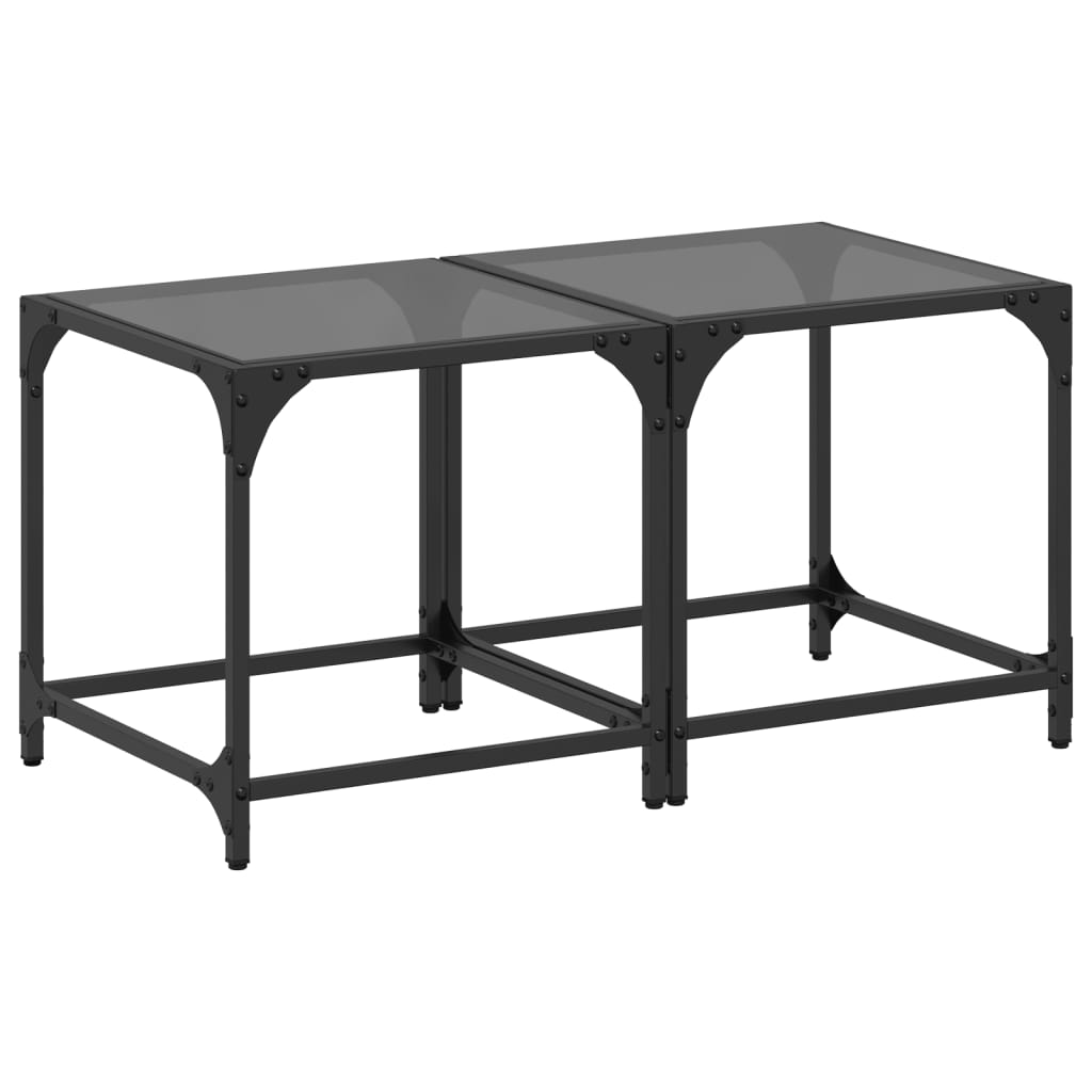 Coffee Tables with Top Steel 2 Black glass 40 cm 40 cm