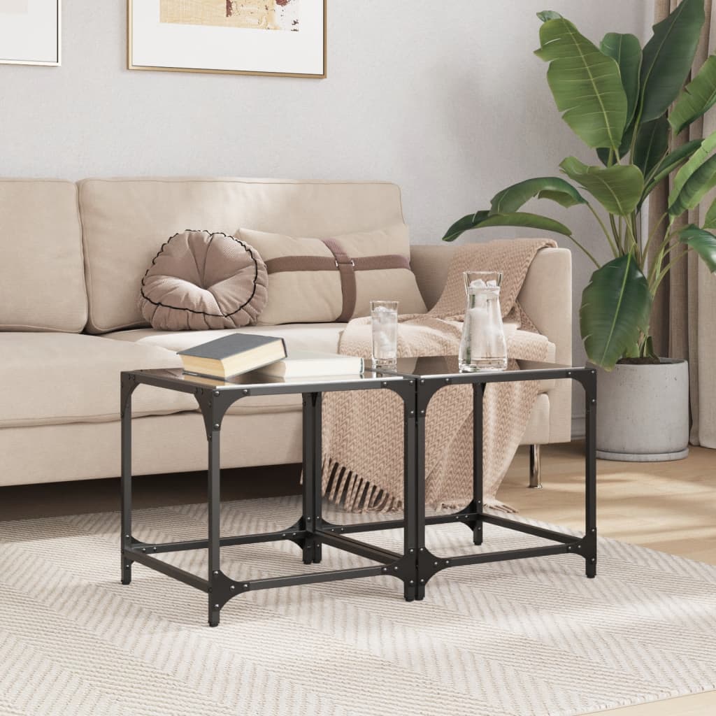 Coffee Tables with Top Steel 2 Black glass 40 cm 40 cm