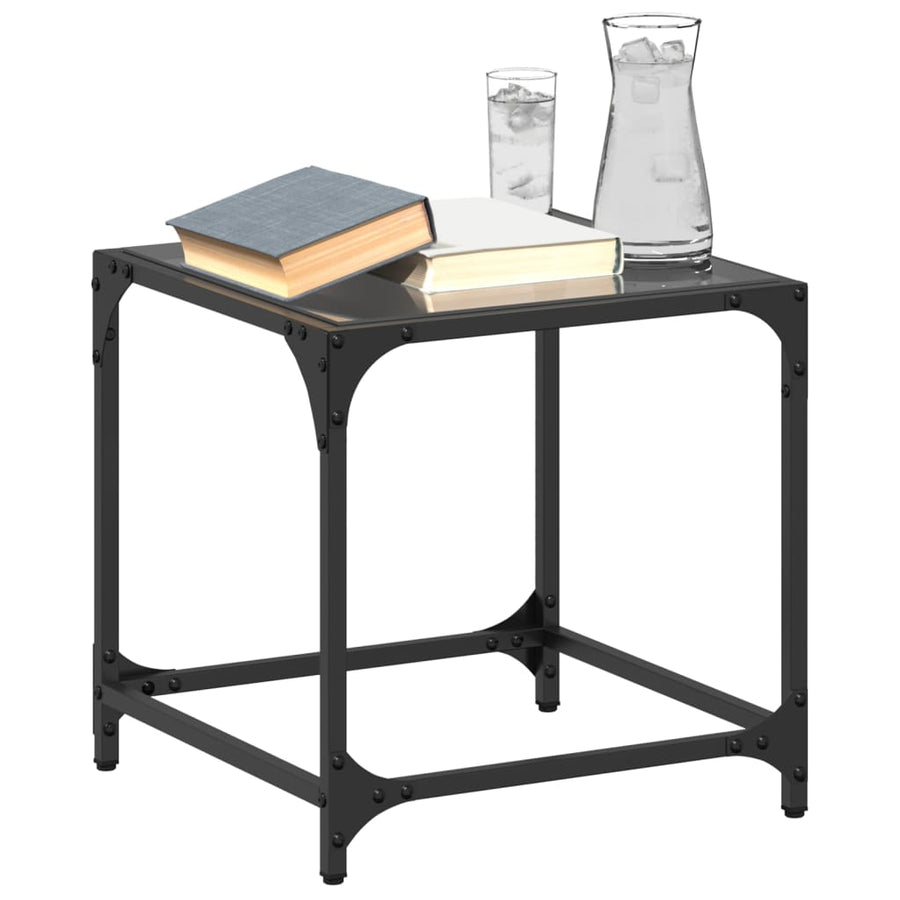 vidaXL Coffee Tables with Black Glass Top 2 pcs 40x40x40 cm Steel 1