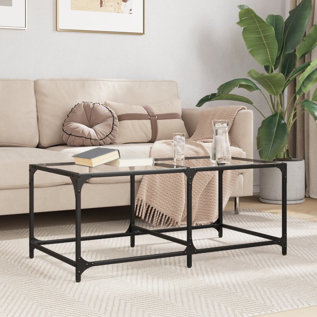 vidaXL Coffee Table with Transparent Glass Top 98.5x50x40 cm Steel 1