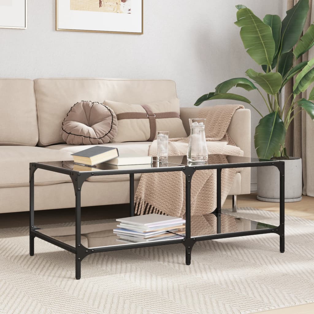vidaXL Coffee Table with Black Glass Top 98.5x50x40 cm Steel 1