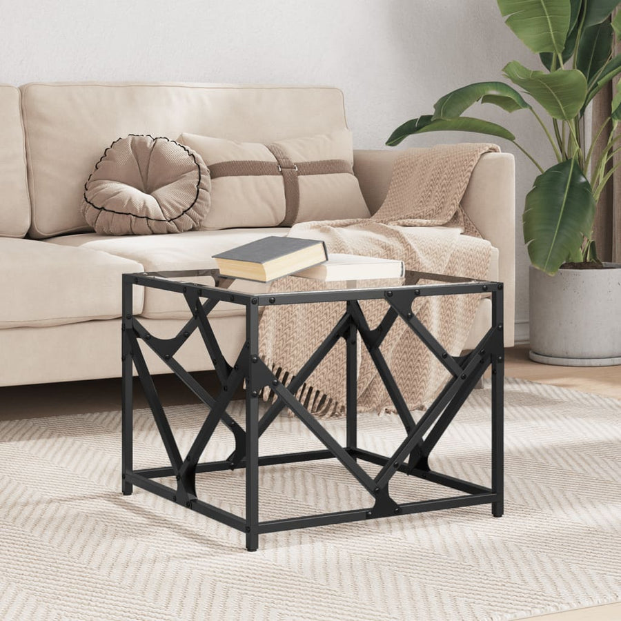 vidaXL Coffee Table with Transparent Glass Top 50x50x41 cm Steel 1
